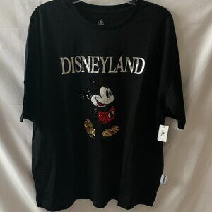 DISNEYLAND RESORT Mickey Mouse Sequin Short Sleeve Tee in Black Sz LARGE